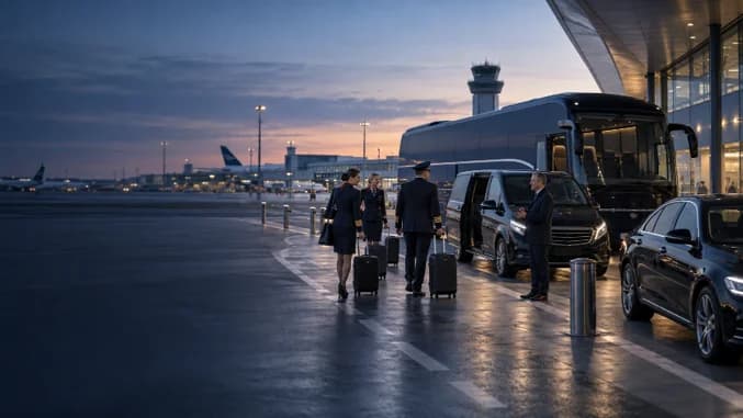 Véhicules de transfert accueillant un équipage sur le tarmac